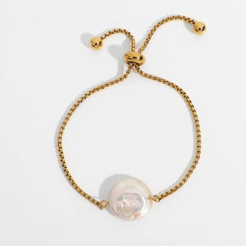 Best Selling Water Resistant Titanium Steel Baroque Pearl  Extendable Stainless Steel Freshwater Pearl Charm