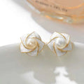 Camellia Shell Spiral Flower Stud Earrings 6-7mm Mm Freshwater Pearl Stud Earrings Ladies Temperament Stud Earrings Cute Women