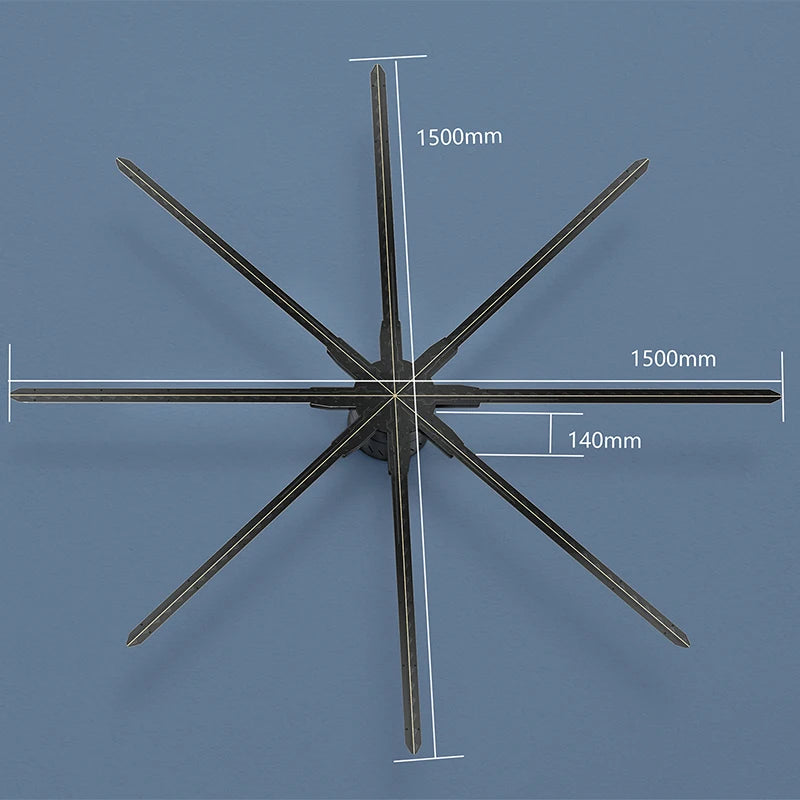 COEUS 150cm WIFI APP Control 2880LED Advertising Projector 8 Blades 3D Hologram Holographic Holofan Fan 8 Blades Equipment