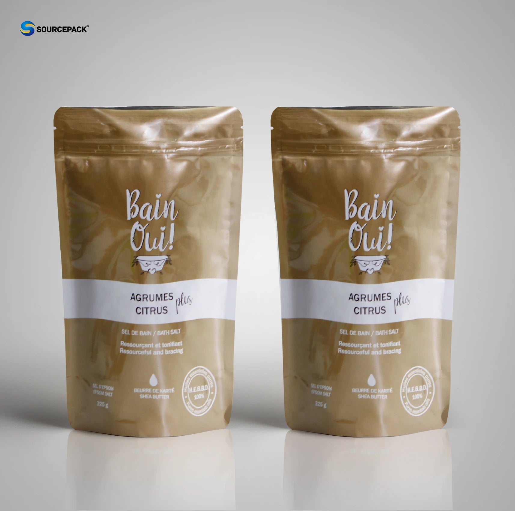 350g Snacks Food Packaging Plastic Aluminum Foil Golden Glossy Finish Pouch Custom Logo Printed Stand up Zipper Bag