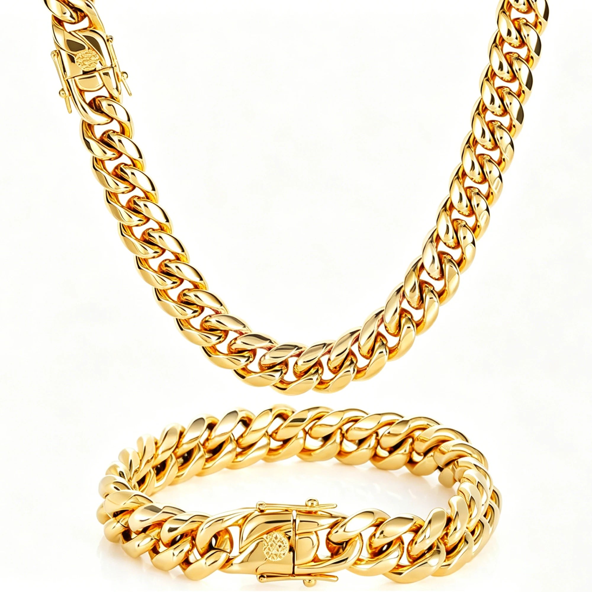 Men's 18K Gold PVD 316 Stainless Steel Cuban Necklace Bracelet Custom Logo 6 to 18mm Monaco Necklace Miami Cuban Chain Necklace
