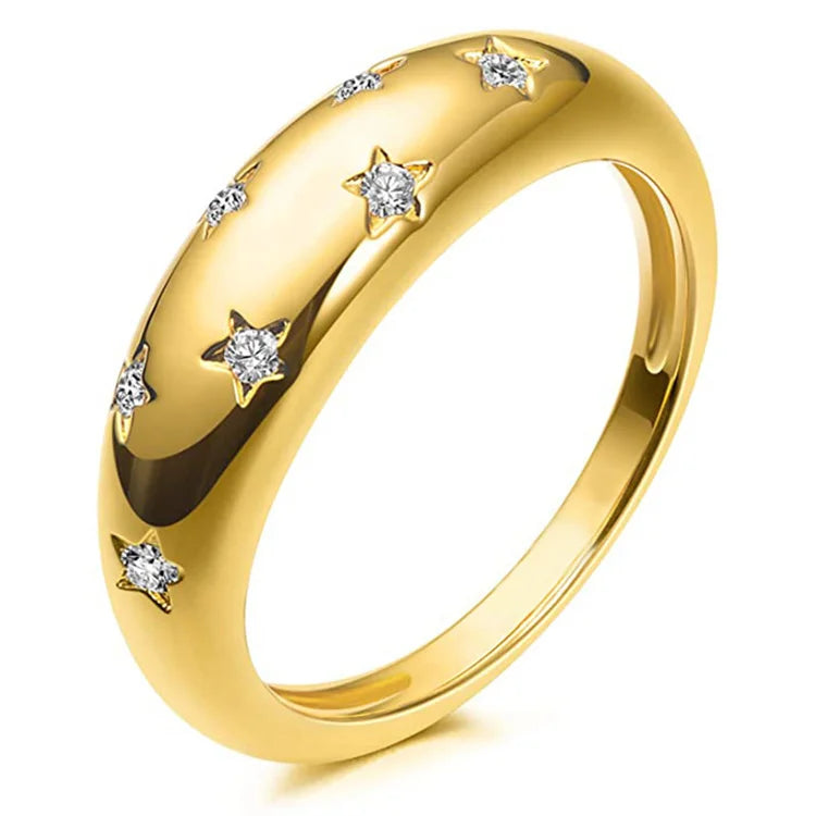 Hot Selling Custom Fashion Women Jewelry Ring Stainless Steel Irregular Star Cz Rings