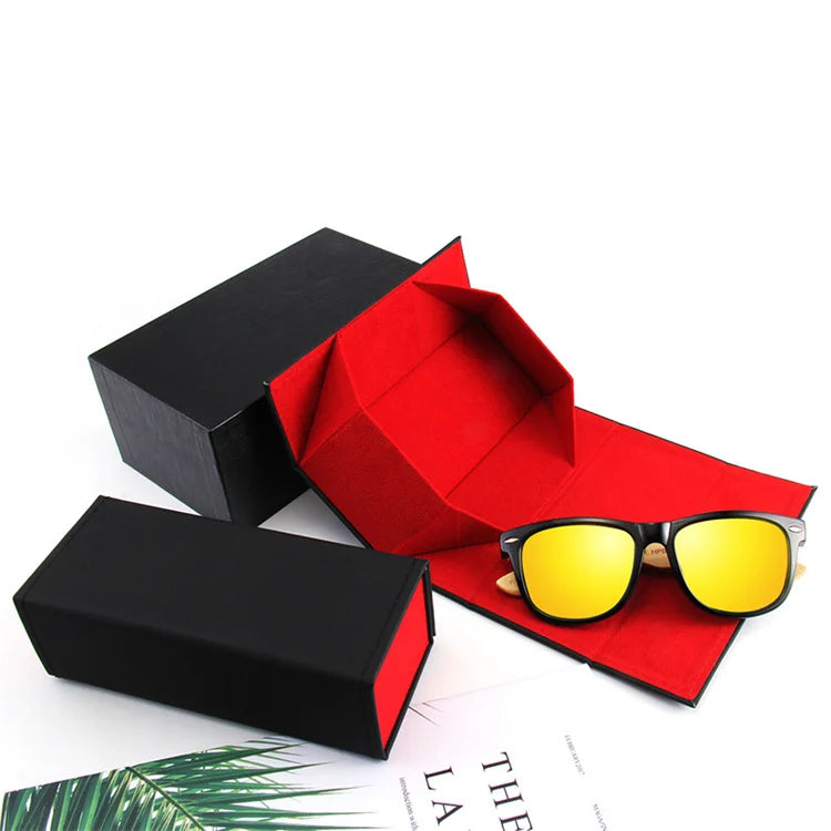 Custom Logo Luxury Square Foldable Eyewear Box Set Eye Glass Case Hard Pu Leather Sunglasses Packing Eyeglasses Folding Case Set