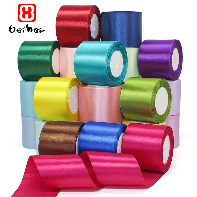 Factory Wholesale  Satin  Ribbons 75 mm Polyester Single Face Ribbon 25 Yards Per  Roll  Accept Printing Customization