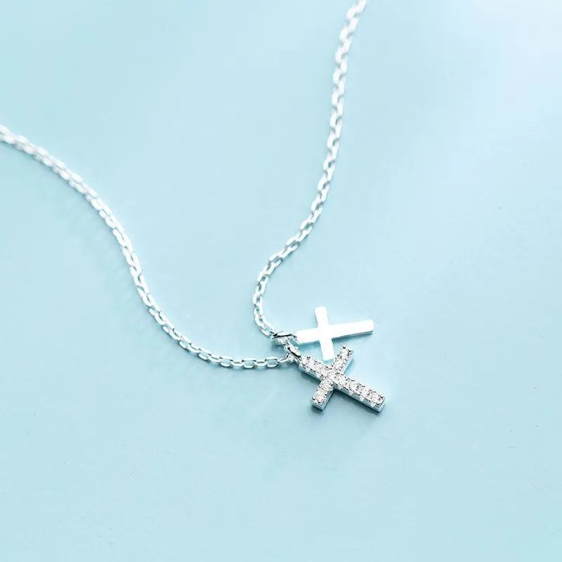 925 Sterling Silver Cubic Zircon Cross Pendant Statement Christian Necklaces Fine Jewelry for Women