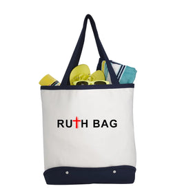 RUTH Canvas Cotton Tote Bags PP Webbing Handles Snap Closure Flap Cover Medium Size Mesh Bottom Letter Pattern Shopping RTC037