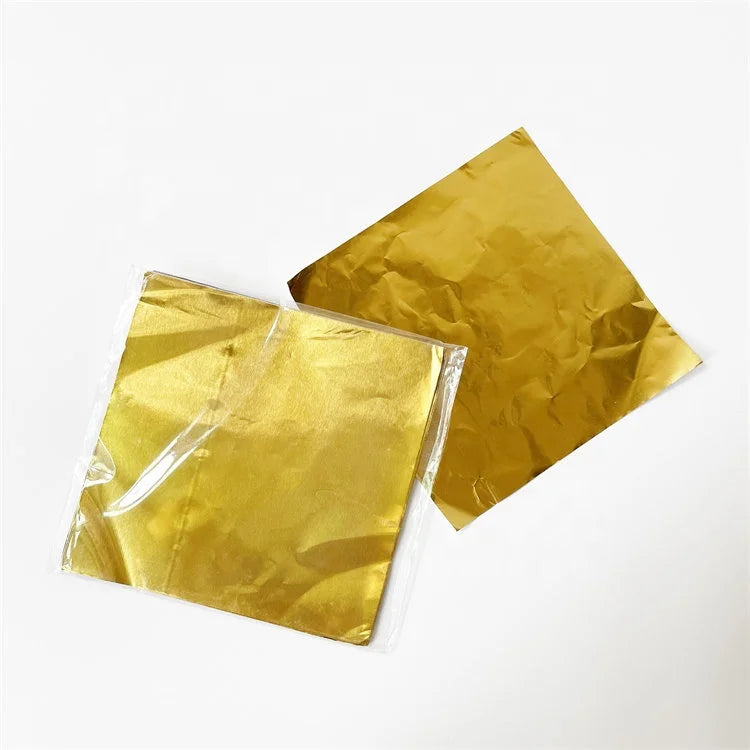 100pcs Packed Disposable Food Grade Gold Color Chocolate Candy Food Packaging Wrapping Paper Laminated Aluminum Foil Sheets