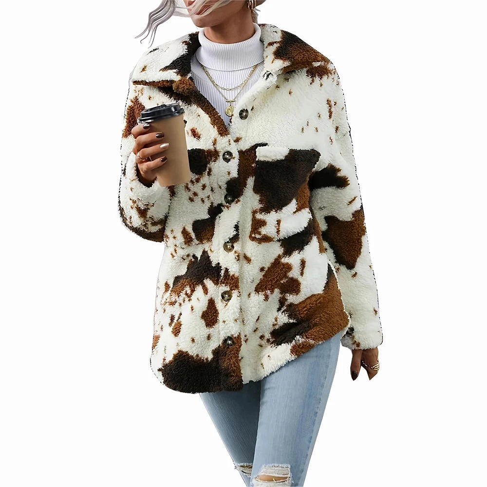 Custom Design Print Mock up Collar Winter Warm Plush Fleece Jacket Windbreak Flannel Sweatshirt Woman Cardigan Fur Coat