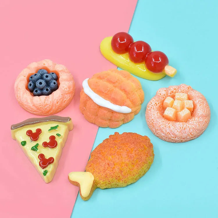 Simulation Dessert Food Resin Flatback Cabochons Pizza Food Ornaments for DIY Miniature Kitchen Hair Accessories