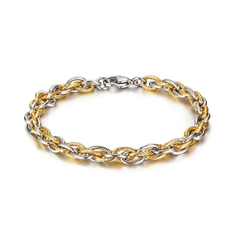 Punk Style Bulk Jewelry Chain Bracelet Two Colors Stainless Steel Twisted Oval Link Chain Cuff Bracelet