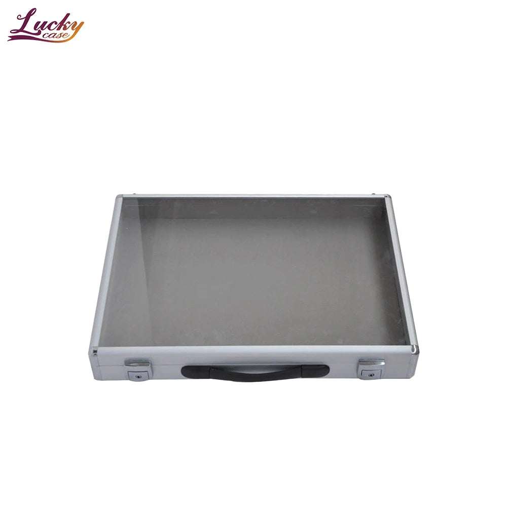 Customizable Acrylic Display Case with Aluminum Glass Top and Locking Travel Table Counter Includes Side Panel
