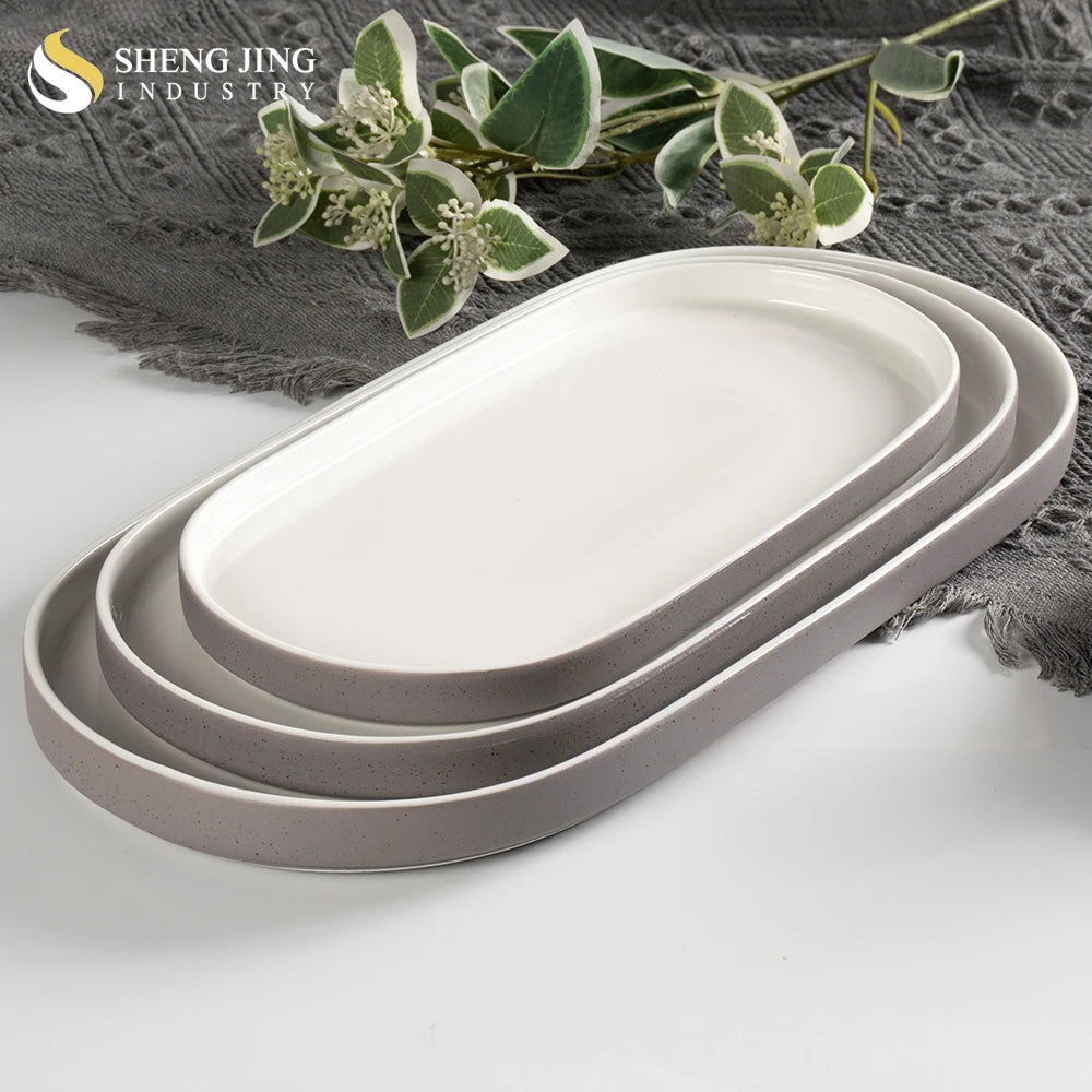 New Dinner Serving Dishes Japanese Restaurant Ceramic Sushi Plate Set Ristorante Platos Hotel Porcelain Oval Bread Dessert Tray