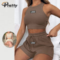 2024 New Arrival Custom logo 2-piece Summer Waffle Sleeveless Vest Solid Suit Fashion Casual Fitness Set for Women