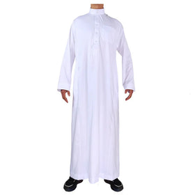 Long White Satin Dubai Muslim Thobe Traditional Islamic Clothing for Men Ethnic Style from Saudi Arabia
