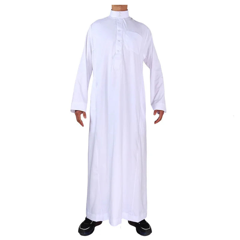 Long White Satin Dubai Muslim Thobe Traditional Islamic Clothing for Men Ethnic Style from Saudi Arabia