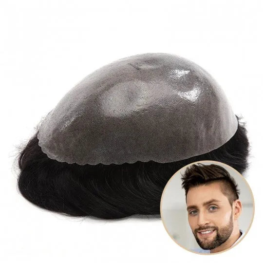 Men's Hair Unit 0.10-0.12mm Full Skin Base Men's Hairstyle for Thin Hair Vendor for Men Hair Systems Prosthesis