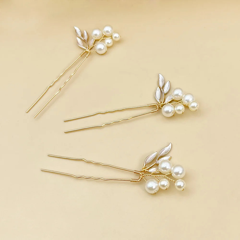 ROMANTIC Handmade Bridal Hair Accessories Women Engagement Party U Shape Pearl Wedding Hair Pins Set