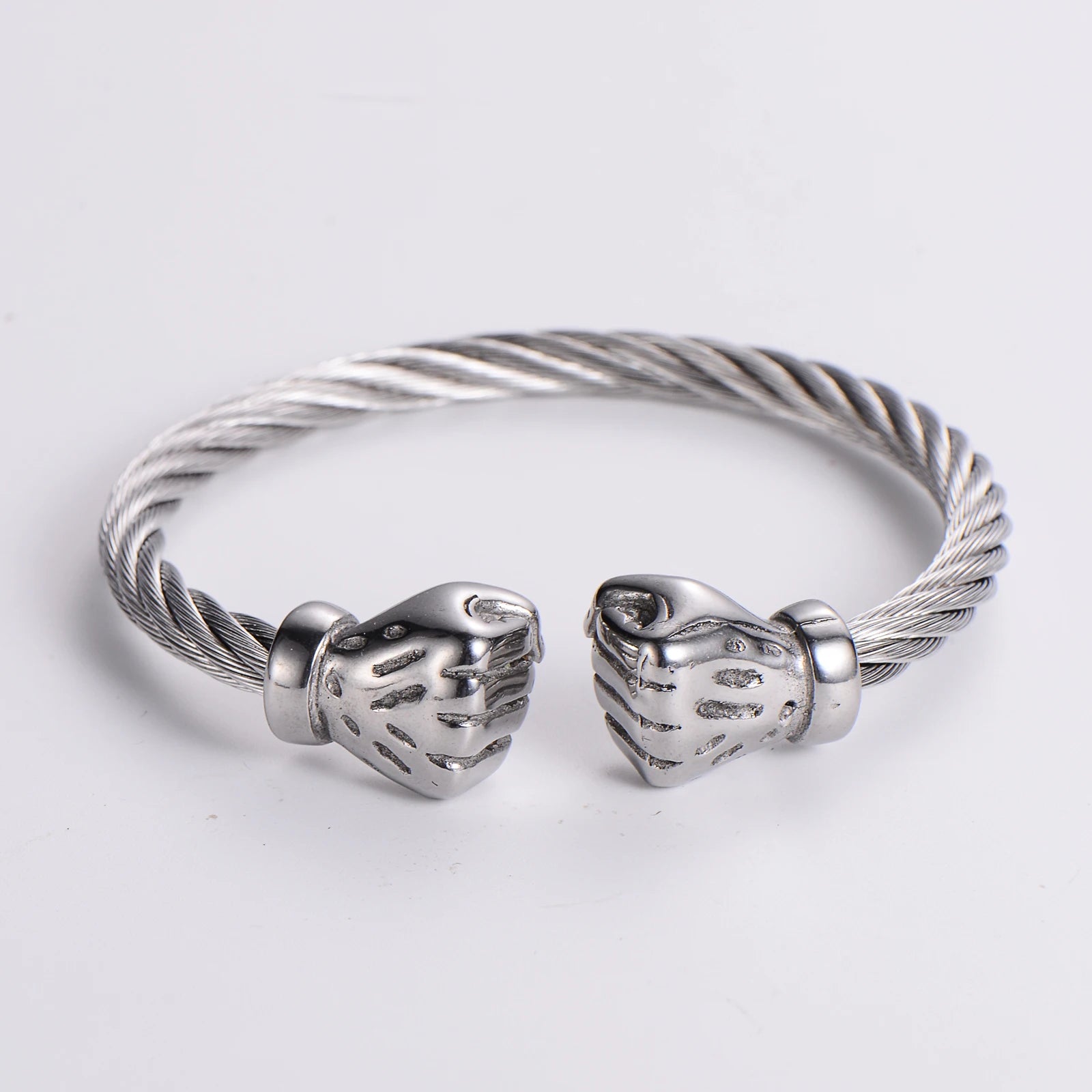 ORDRM Man Fashion Cuff Bangle Stainless Steel Boxing Fist Twisted Cable Bracelet