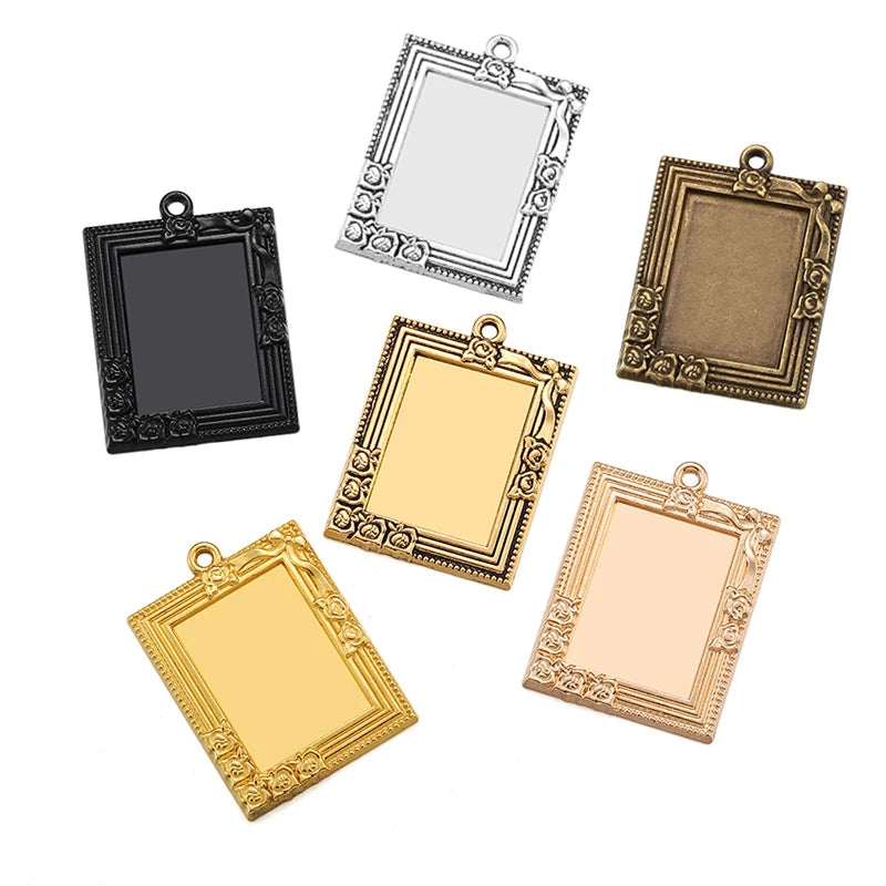 6 Colors Necklace Pendant Setting Cabochon Base Tray Bezel Blank Fit 29*21mm Rectangle Cabochon Jewelry Making C06