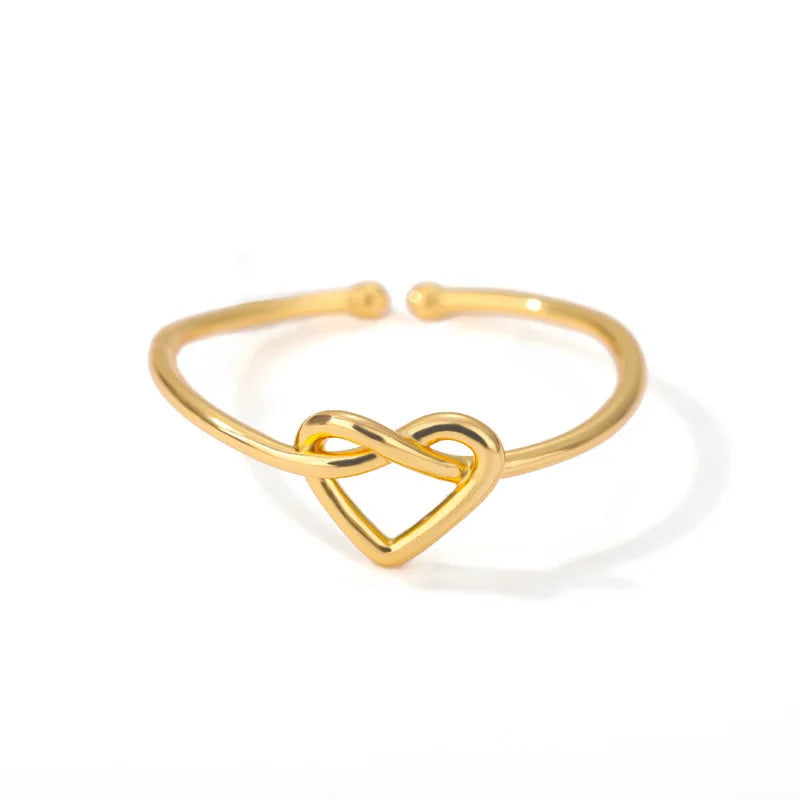 Stainless Steel Heart Adjustable Gold Rose Gold Silver Open Simple Style Fashion Jewelry Ring for Girl Women