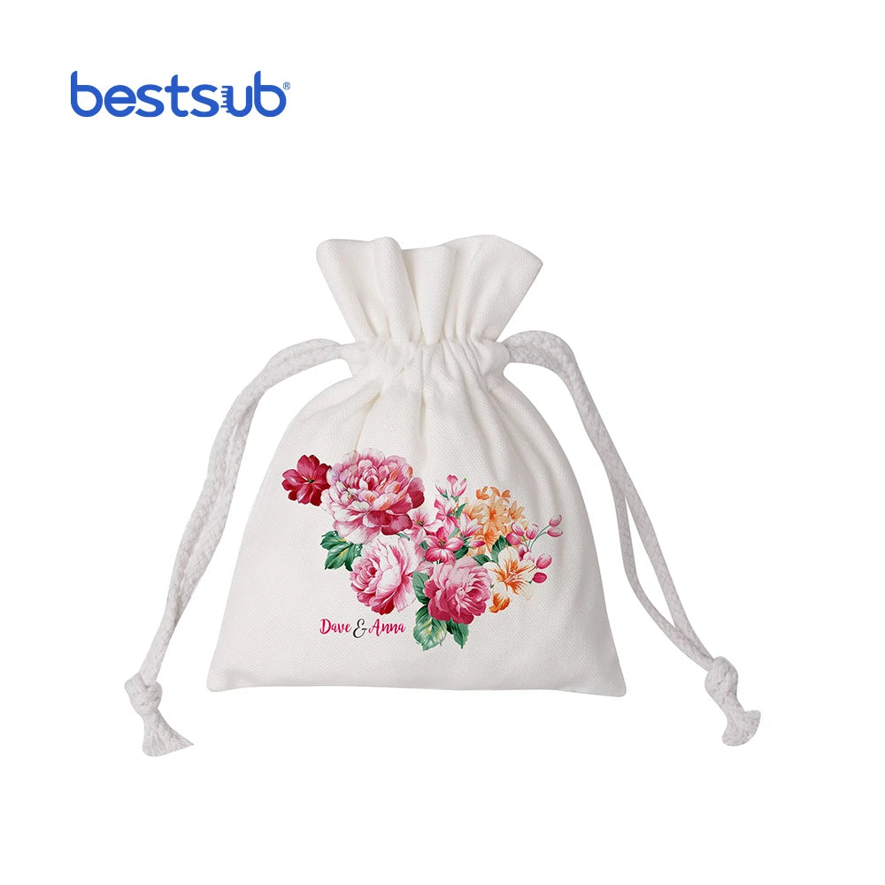 BestSub Wholesale Customized Sublimation Canvas Drawstring Wedding Gift Bags