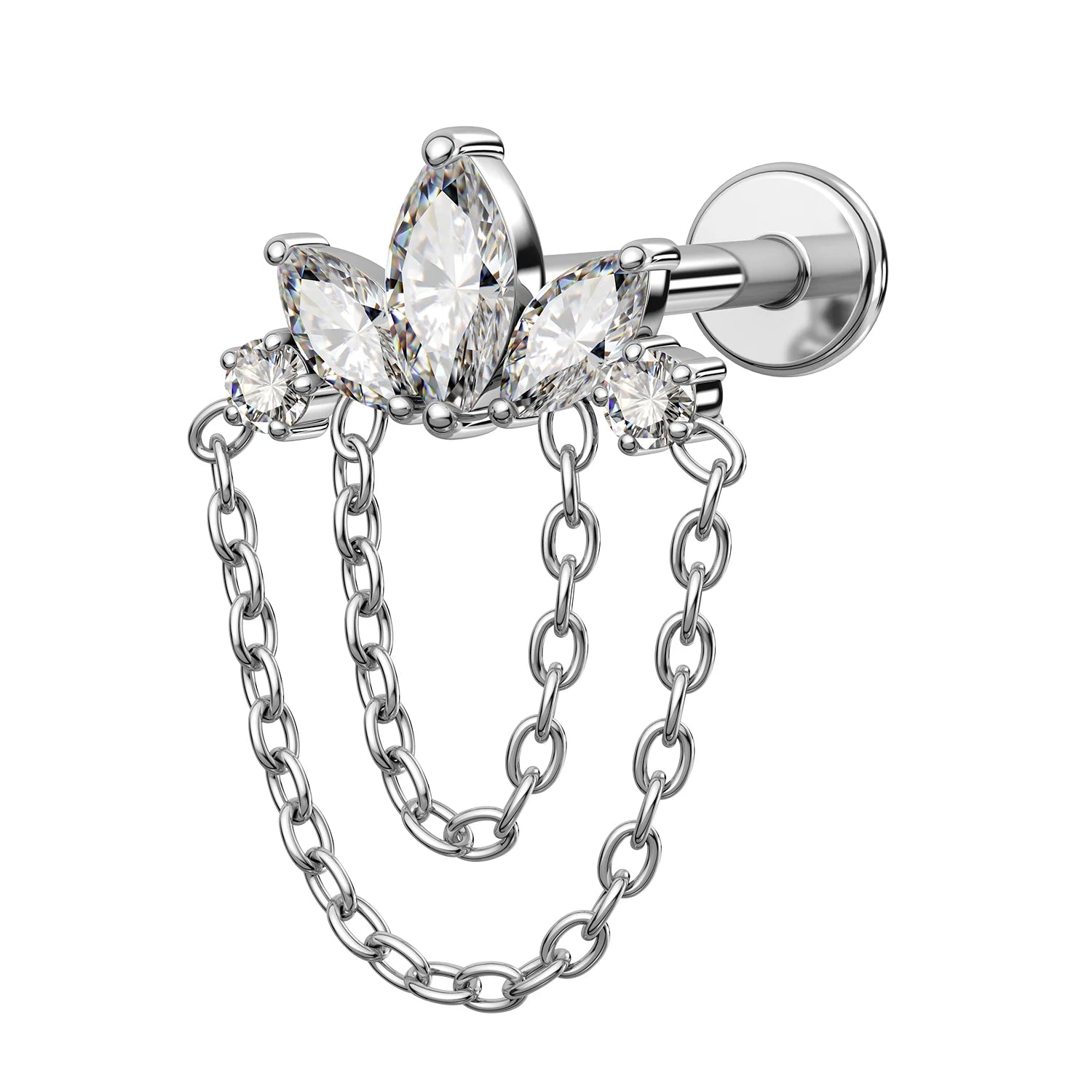 TOPOSH Prong Set Marquise CZ Crown Dangle Chain Labret a Hand-Polished Design for Cartilage Helix and Conch Piercing Jewelry