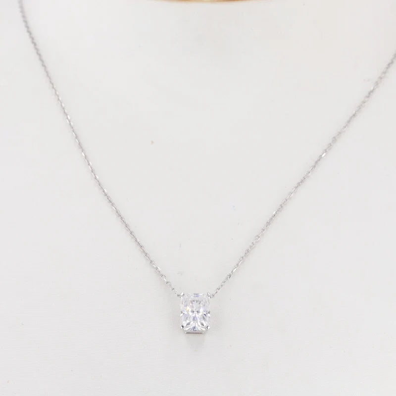 14 Karat Gold Sparkling Radiant Cut Necklace with 6x8 mm Moissanite Necklace