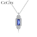 CZCITY Princess Cut Square Sapphire Zircon Choker Blue Topaz Diamond 925 Sterling Silver Pendant Necklaces