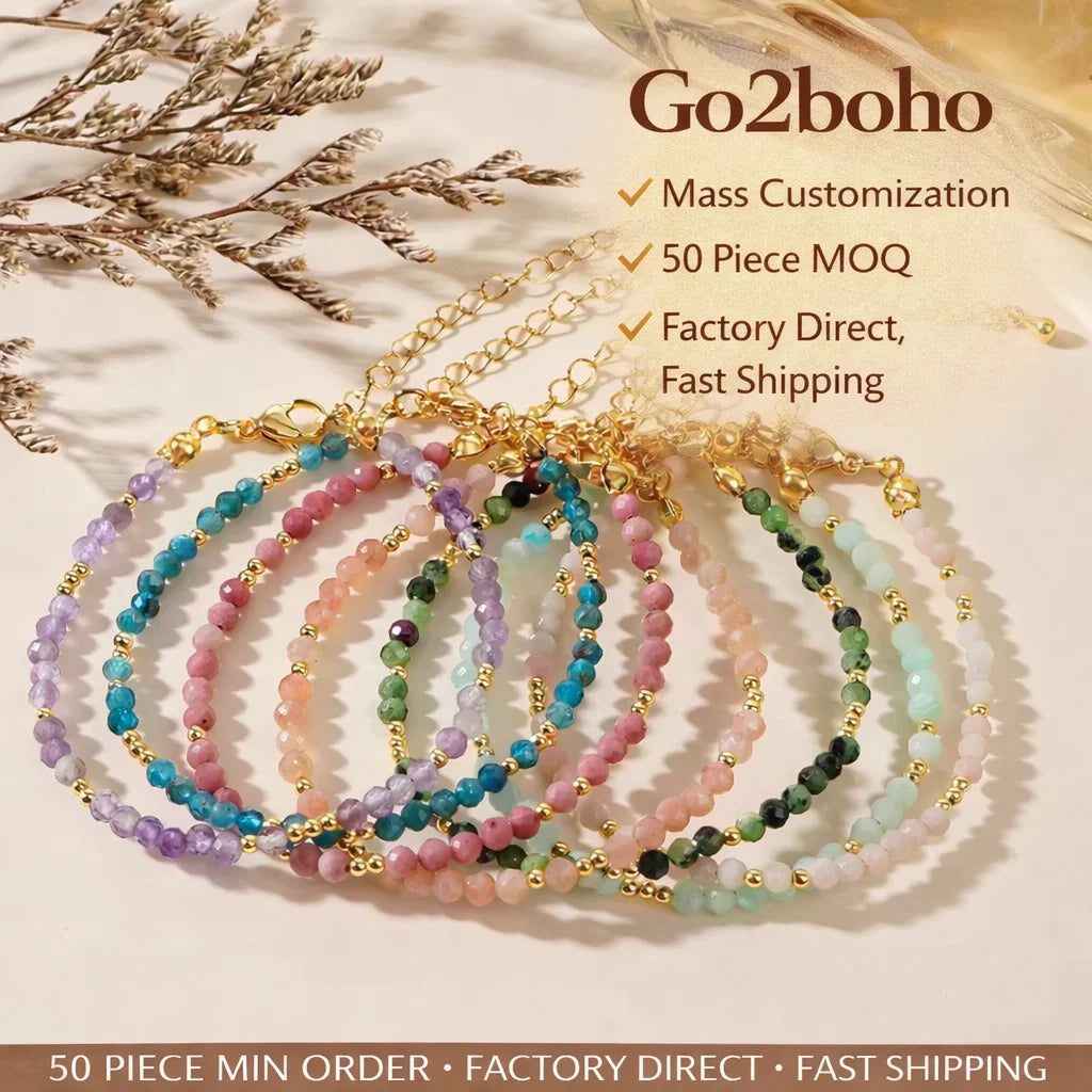 Go2BoHo New Ladies Bracelet Bohemian Style Beaded With Semi-Precious Semi-Precious Balls Fresh Natural Niche Beads