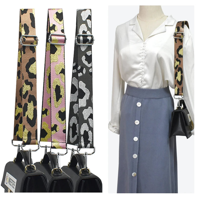 Meetee B-J253 3.8cm Silver Hardware Buckle Gold and Silver Thread Webbing Long Strap for Bag Made of Durable Nylon