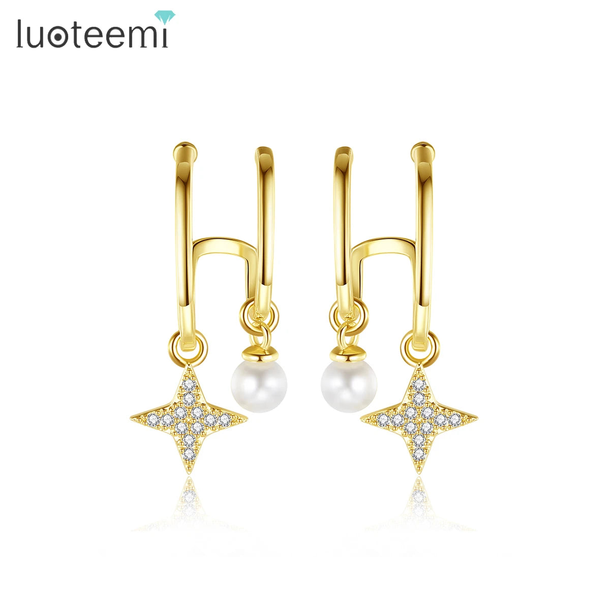 LUOTEEMI Fashion Korea U Shape Jewellery Zircon Beautiful Star 18 K Gold Plated Earing 18K Western Earrings
