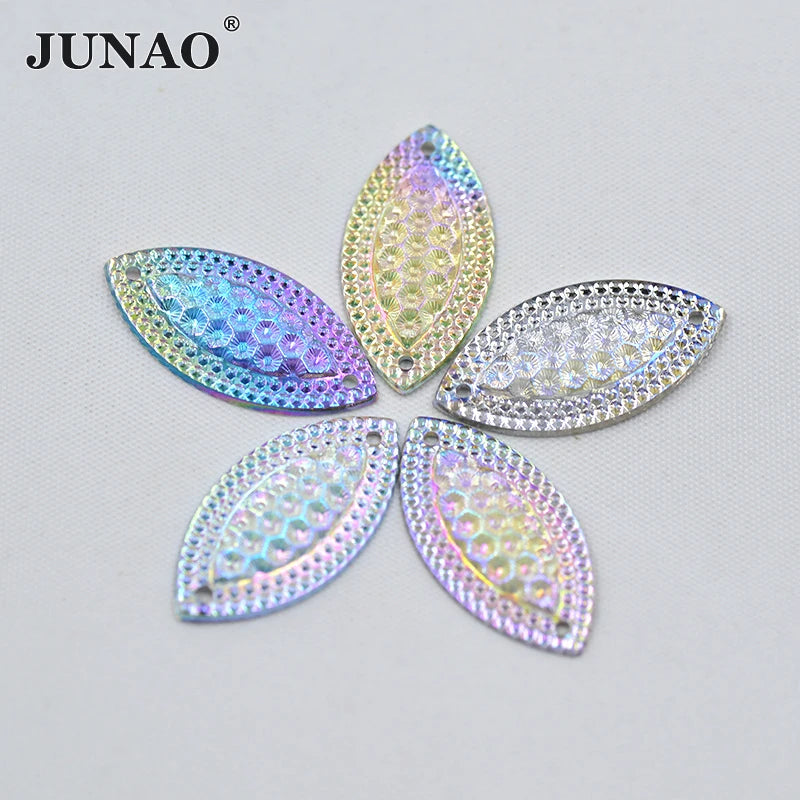 JUNAO 15*20mm Horse Eye Rhinestones Crystal AB Resin Sew on Stones Horse Eye Crystals Bulk for Cloth Accessories