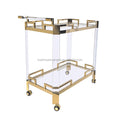 Factory Wholesale 2-Layer Stainless Steel Acrylic Service Trolley Gold Car 2-Level Restaurant Bar Dining Kitchen Living Room