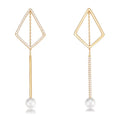 Minimalist Irregular Shell Pearl bar Long Tassel Psj Brass 18k Gold Plated CZ Zircon Chandelier Drop Earrings for Women Girls
