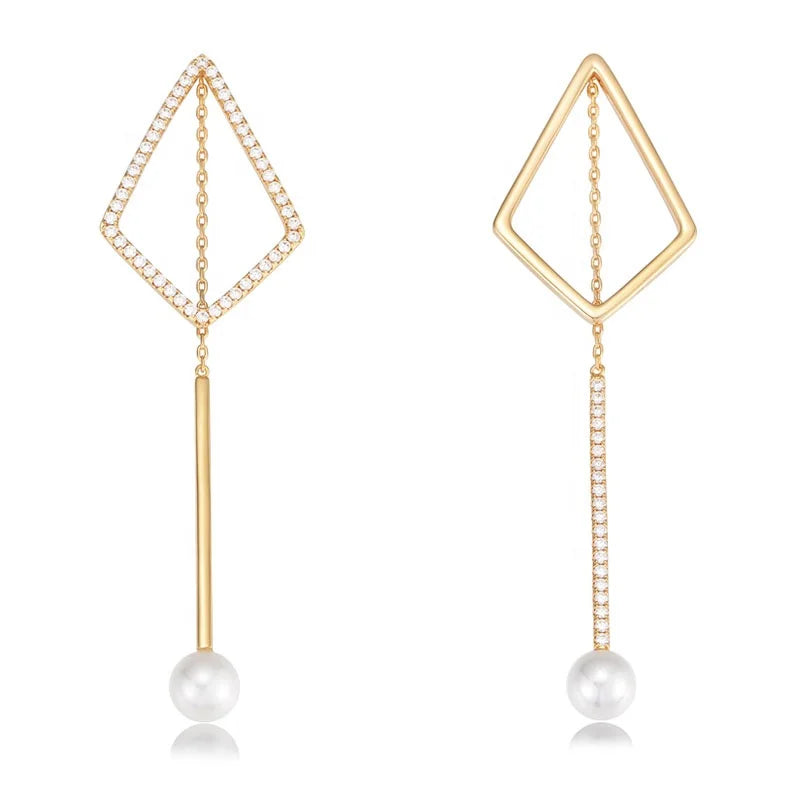 Minimalist Irregular Shell Pearl bar Long Tassel Psj Brass 18k Gold Plated CZ Zircon Chandelier Drop Earrings for Women Girls