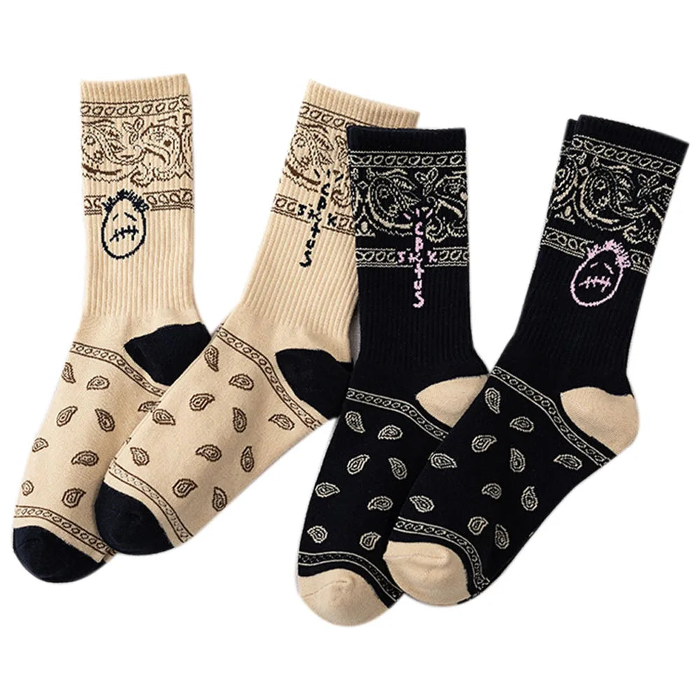 Travis Skate Crew Socks Men Sport Travis Cactus Jack Bandanas Socks Street Wear Hip Hop Socks Casual Print Pattern Knitted