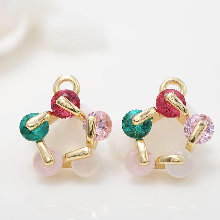 Jiexing Inlaid Multi Colors Zircon 14K Gold Plated Star Shape Charm for Jewelry Making