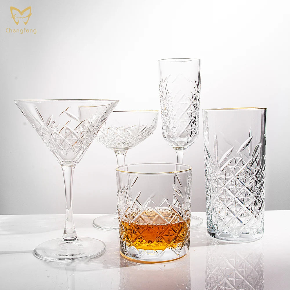 Premium Glass Engraved Long Drinking Glass  Crystal Glassware Dishwasher Safe Cocktail Glasses Whiskey Tumbler for Gift Events