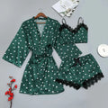 Pajamas 3 Piece Set Love Print Large Size Lounge Wear Sexy Lingerie Robe Sets Women's Sleepwear