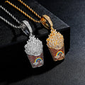 Top Icy Fashion Trend Gold Plated French Fries Pendant with Diamond Colorful CZ Pendant with Rope Chain for Men Women