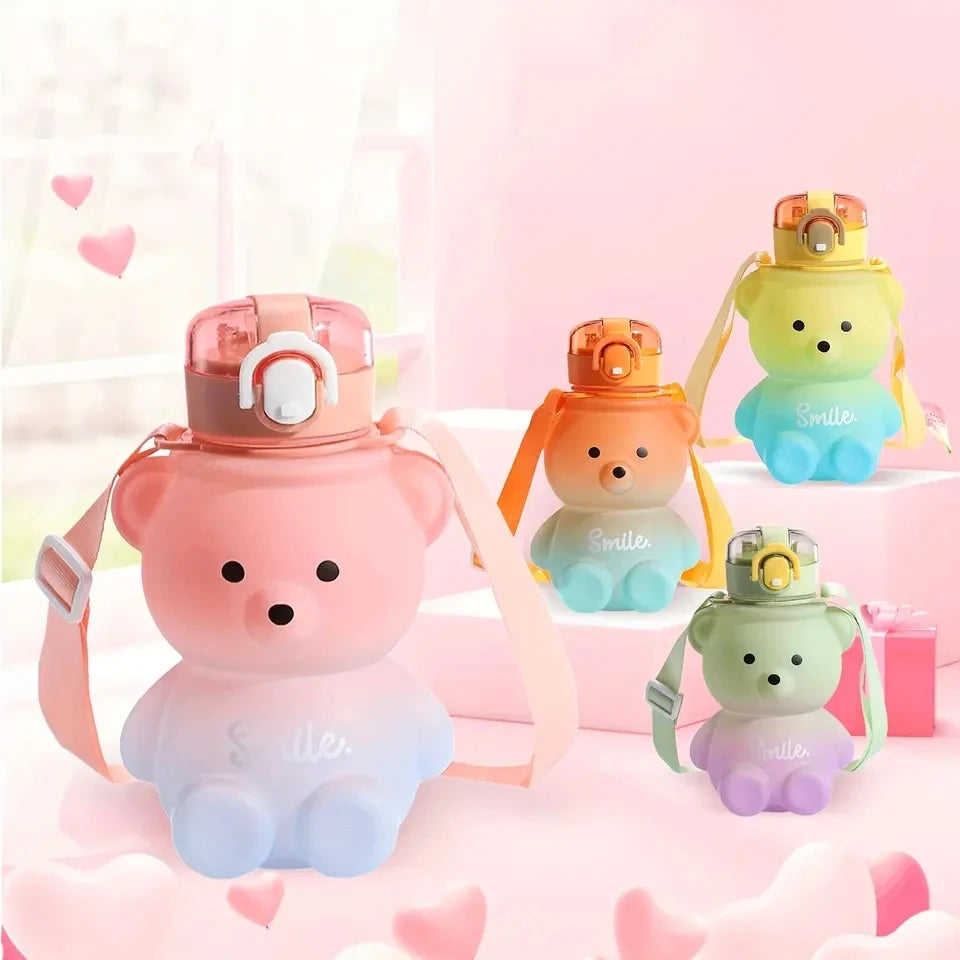 Portable 750ml Summer Large Capacity Bear Shape Gradient Color Cute Water Bottle Plastic Cup Gourds Kids Plastic Water Bottle
