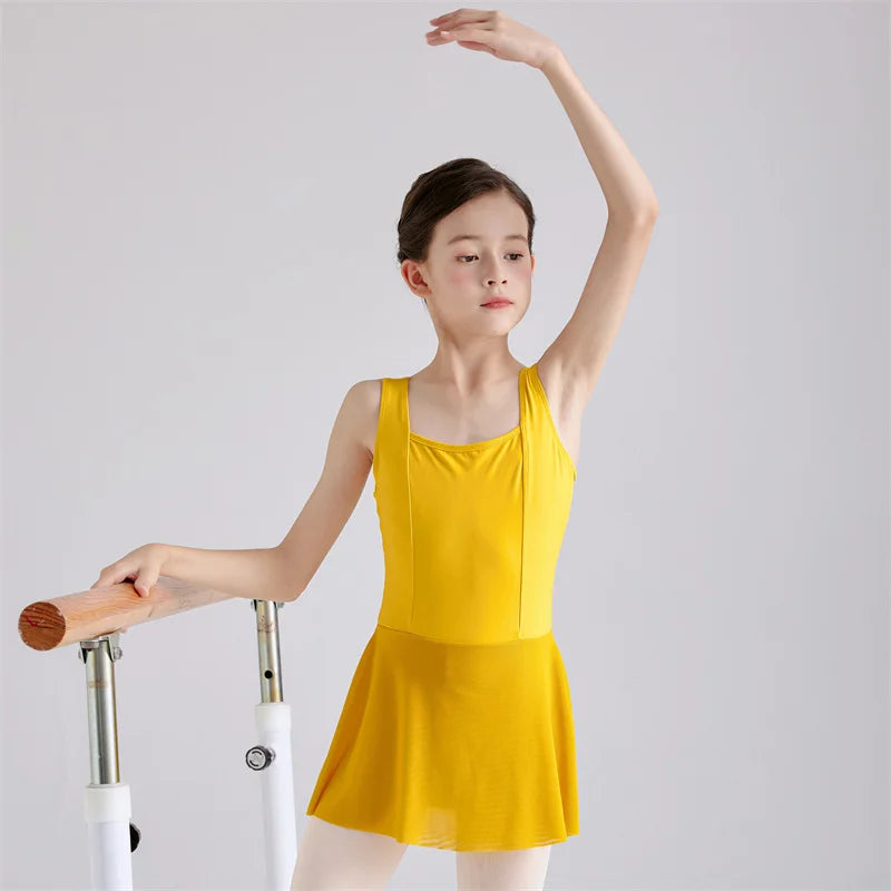 Hot Sale Cheap New Coming Kids Girls Children Dance Wear Cotton Nylon Spandex Tank Ballet Leotards with Skirt