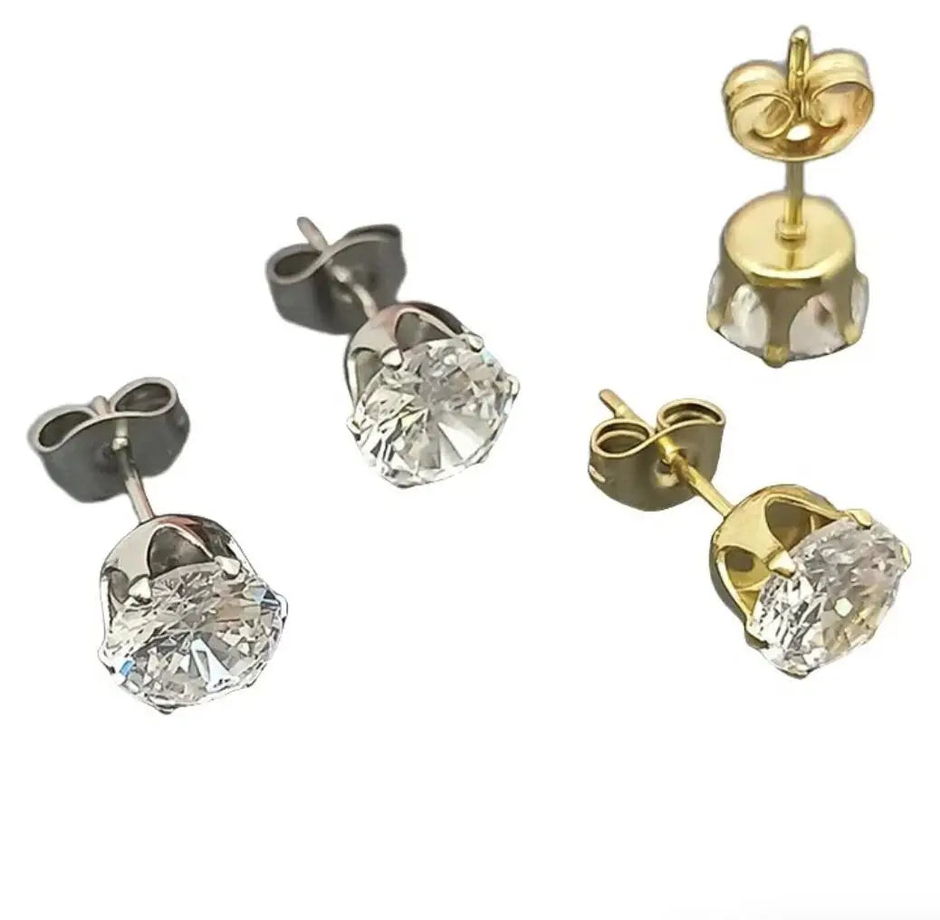 G1723 Hot Sale 3-8MM Stainless Steel Earbone Studs Jewelry Six Claws Crown Zircon Stud Earrings