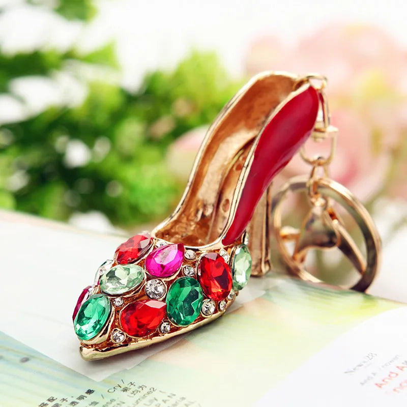 3D Crystal High Heel Shoes Keychain for Women Purse Pendant Car Keyring Holder Rhinestone Cute Key Chains Luxury Charm Bag Gifts