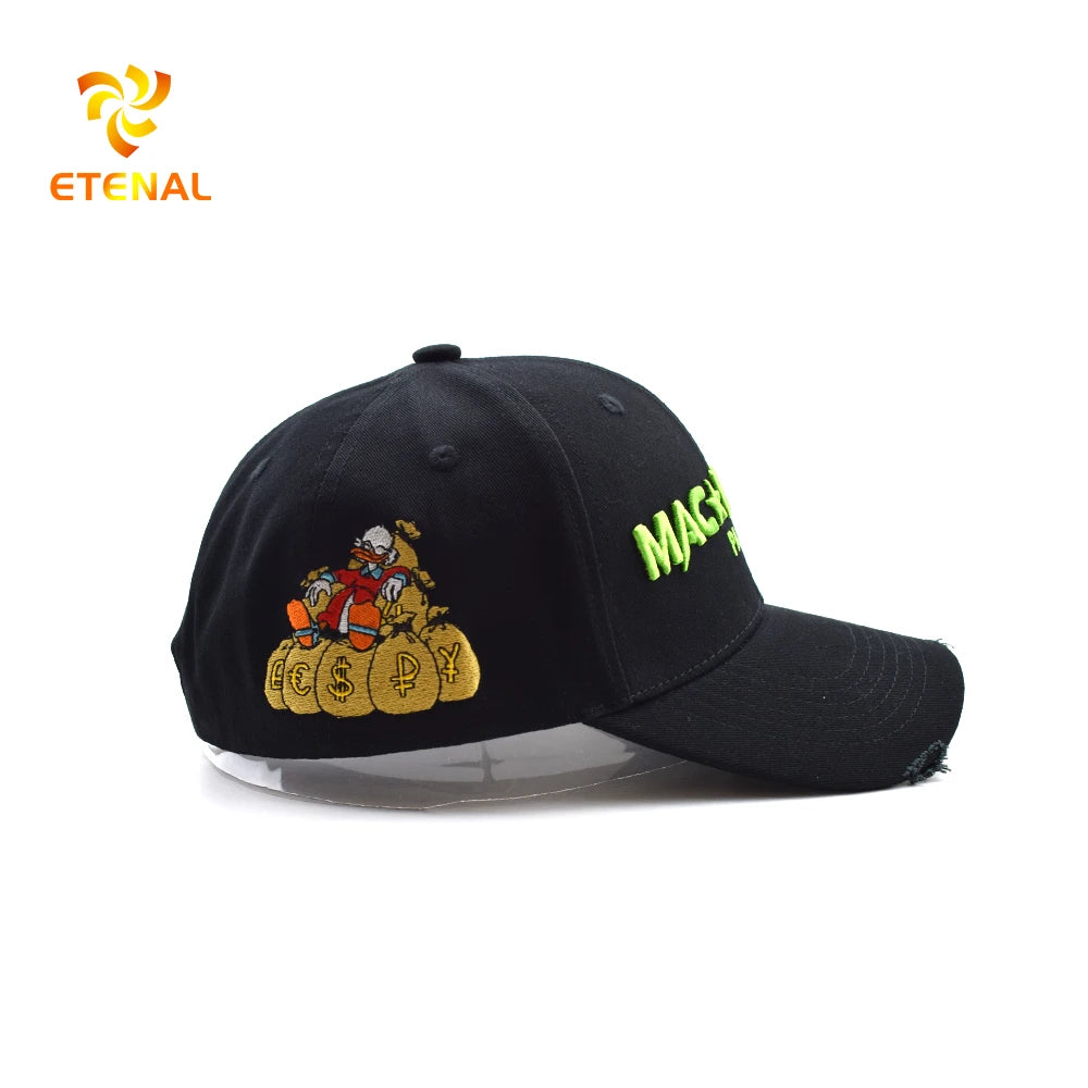 Wholesale 6 Panel 3D Puff Embroidery Logo Custom Black Baseball Cap Adjustable Buckle Sports Hat Leopard Dot Made Oxford