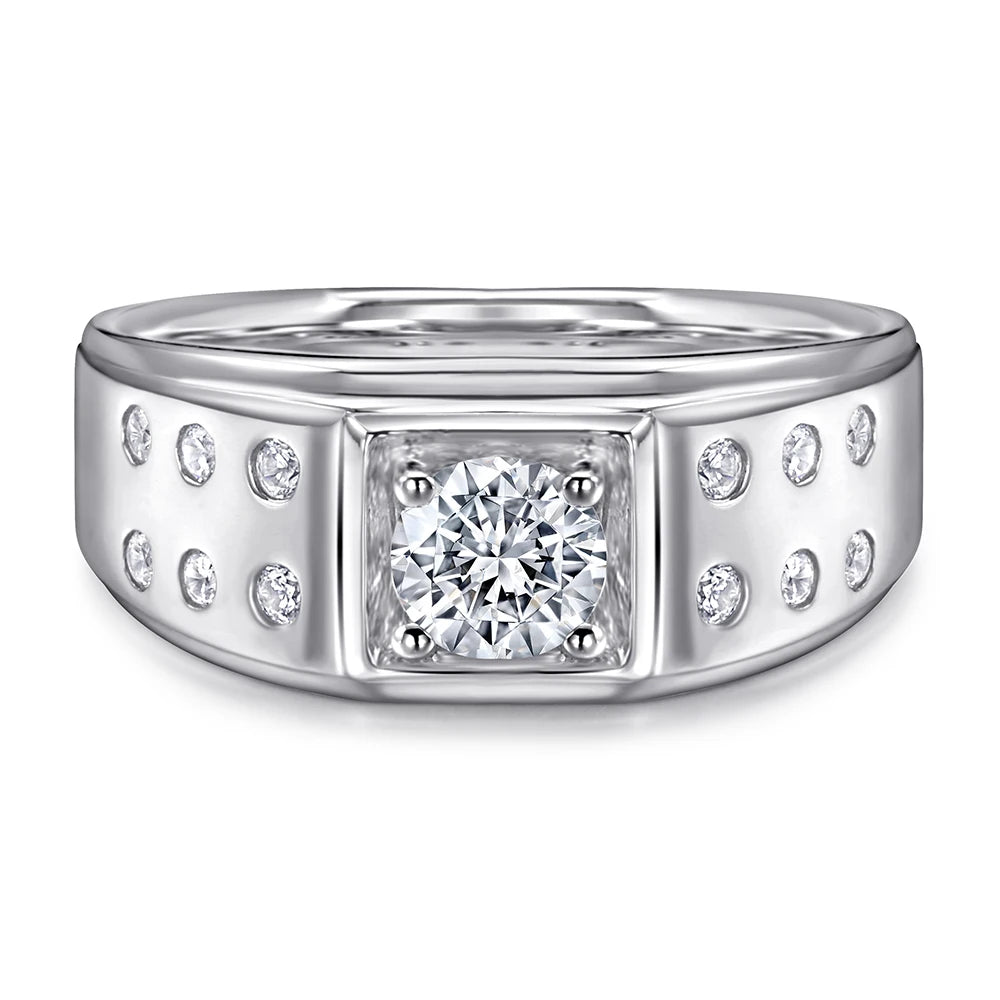 Sterling Silver 925 Jewelry Factory Round Brilliant Cut Anti Tarnish Rhodium Plated White Zirconia Ring Wholesale for Men