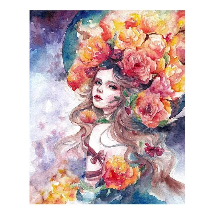 Ever Moment Diamond Painting Girl Flower Full Square Drill Diamond Embroidery Art Handmade Home Living Room Decoration ASF2108