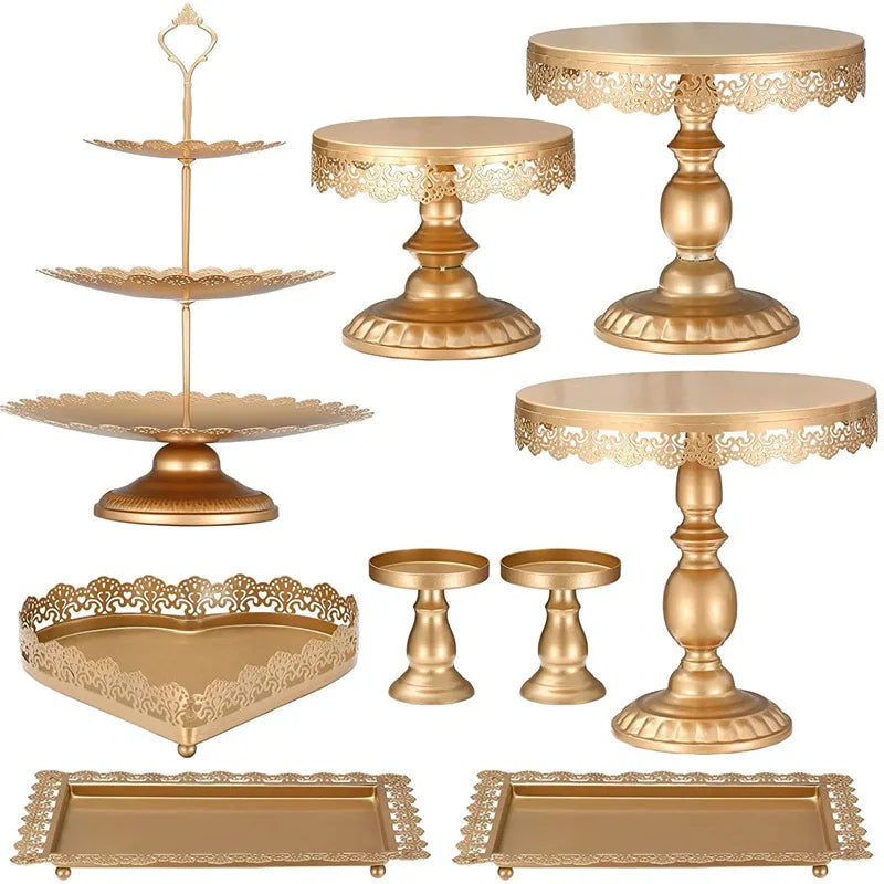 Golden Wrought Iron Dessert Table Decoration Display Stand Cake Ray Afternoon Tea Snack Stand Cake Stand