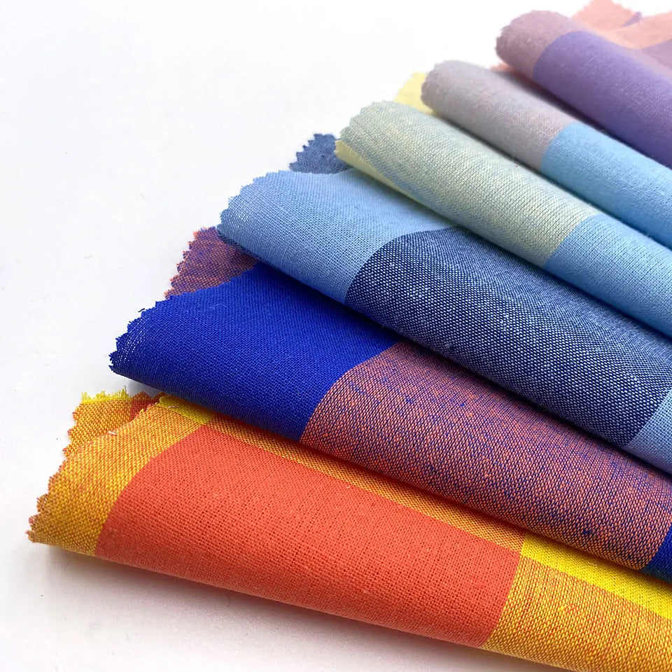 New Design Wholesale High Quality Colorful Plaid Check Shirting Cotton Linen Blend Yarn Dyed Woven Fabric