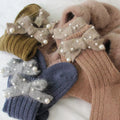 Women's Winter Standard Angora Rabbit Wool Socks Luxury Crew Pearl Bow Knitted Anti-Slip Quick Dry Breathable Design Wholesale